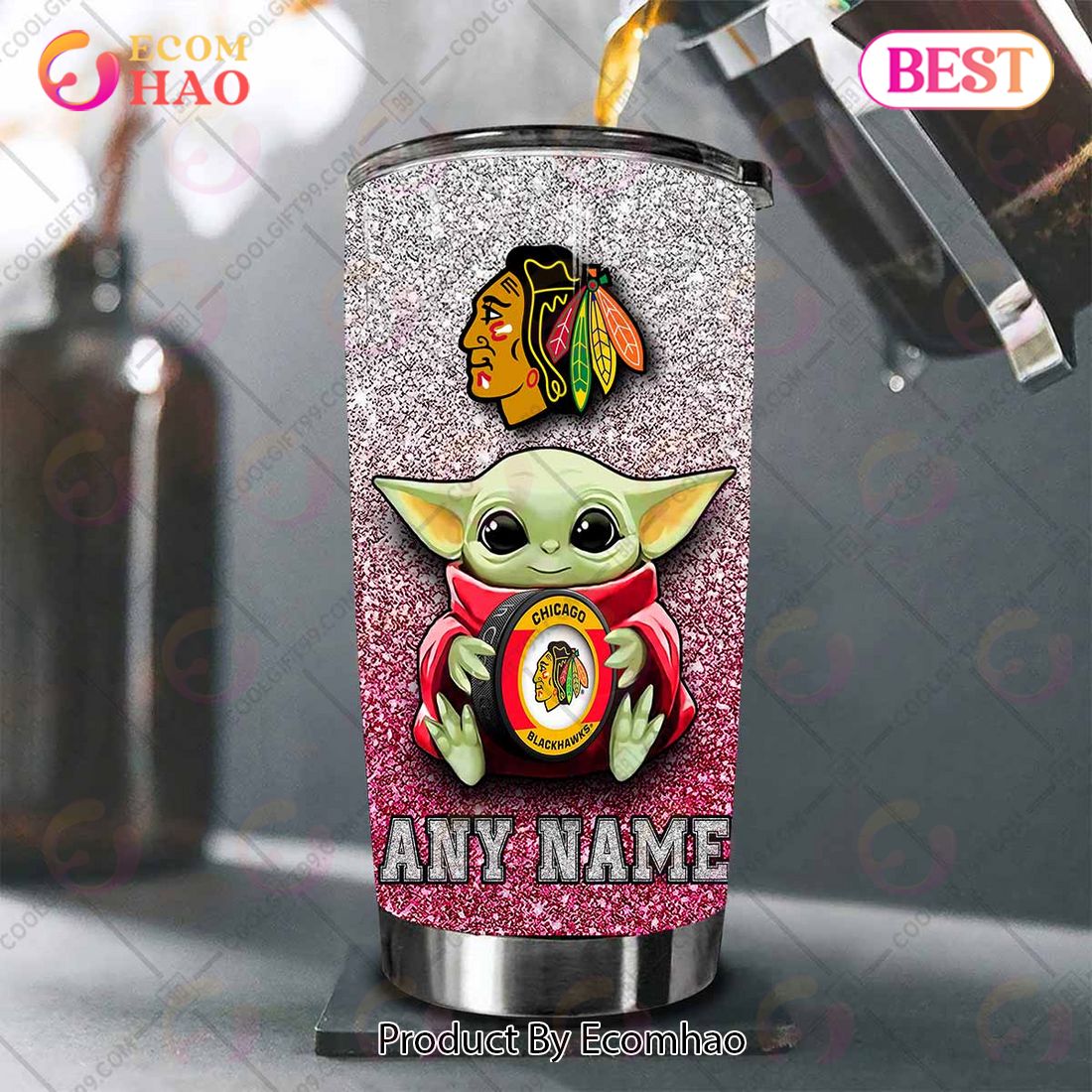 Personalized NHL Chicago Blackhawks Baby Yoda Tumbler