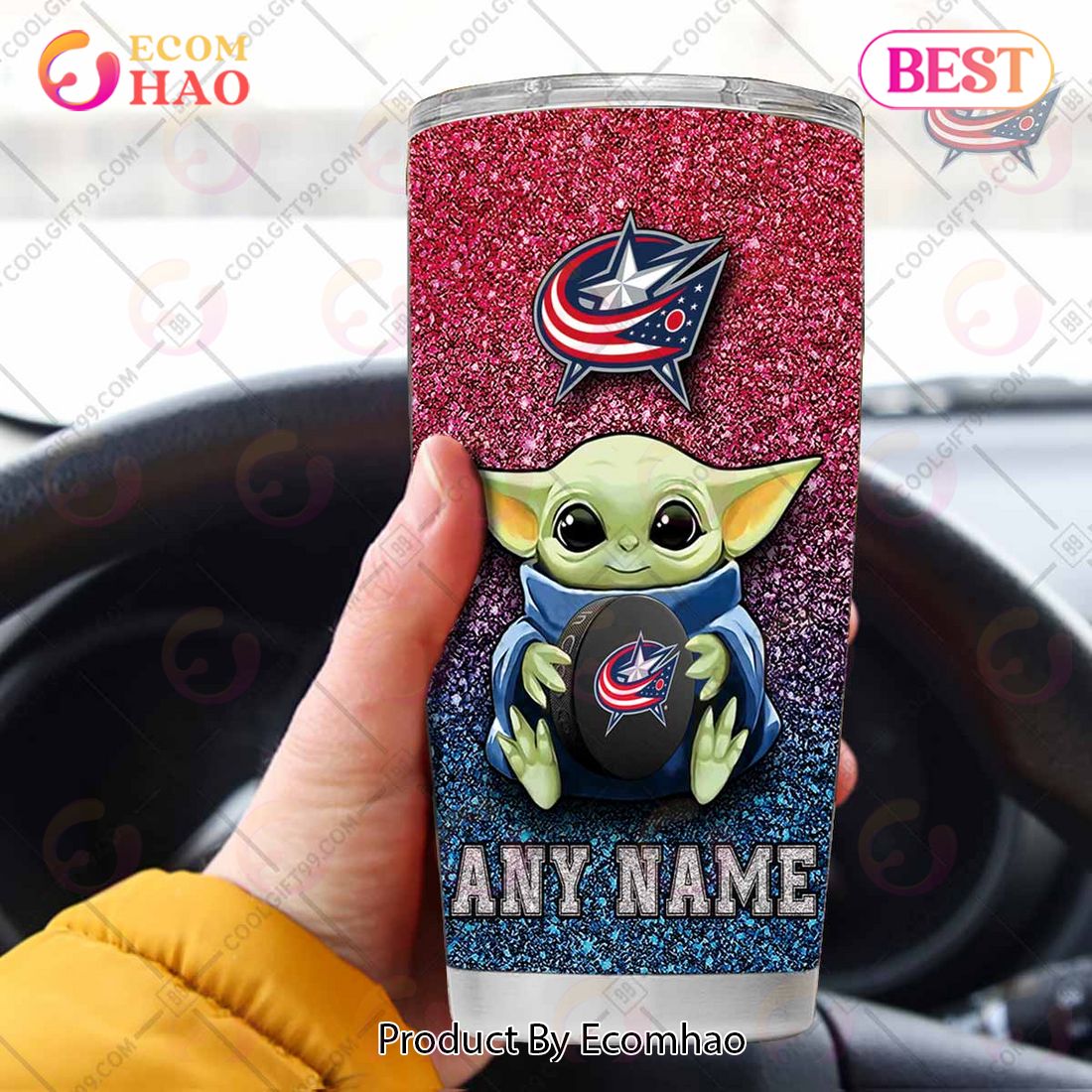 Personalized NHL Columbus Blue Jackets Baby Yoda Tumbler