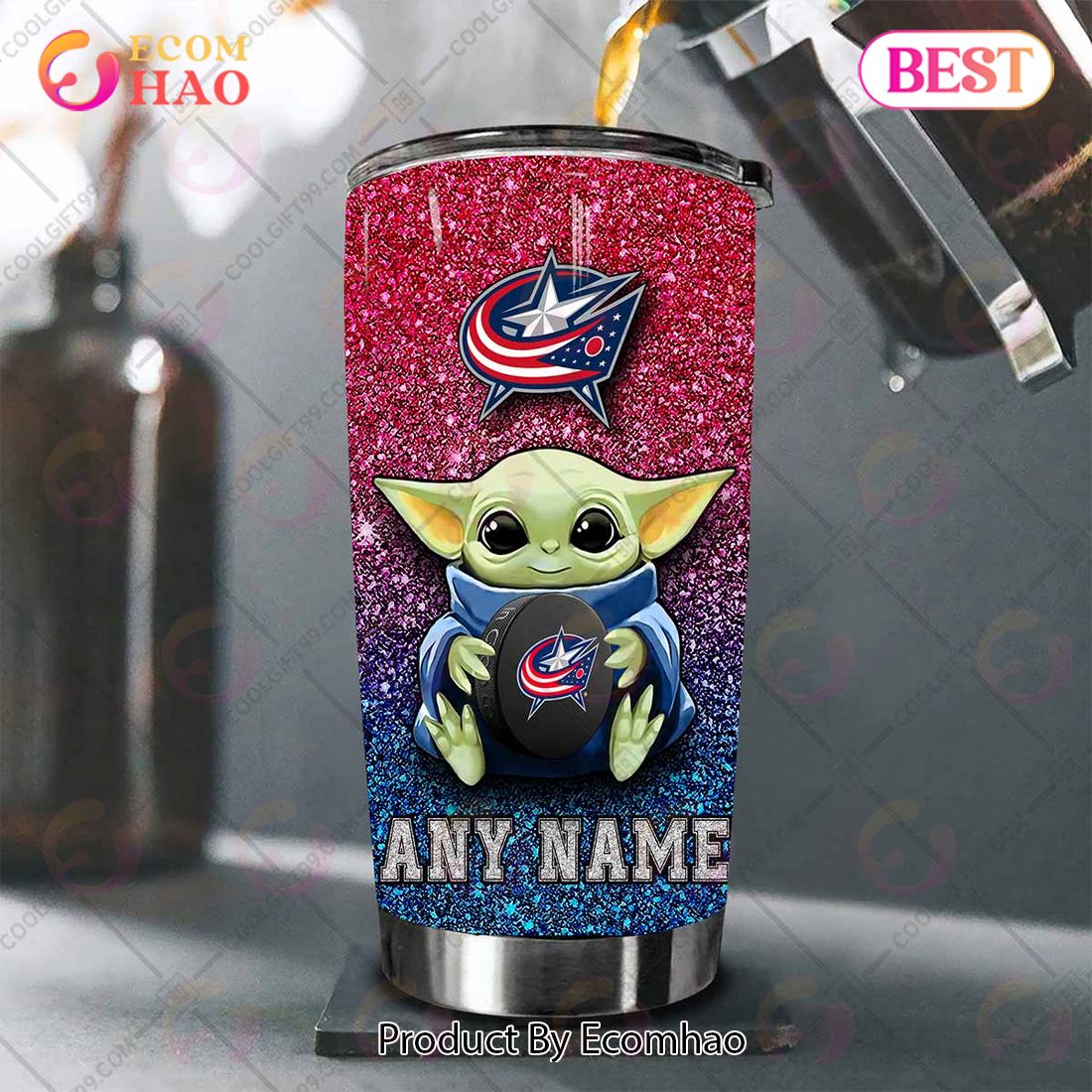 Personalized NHL Columbus Blue Jackets Baby Yoda Tumbler