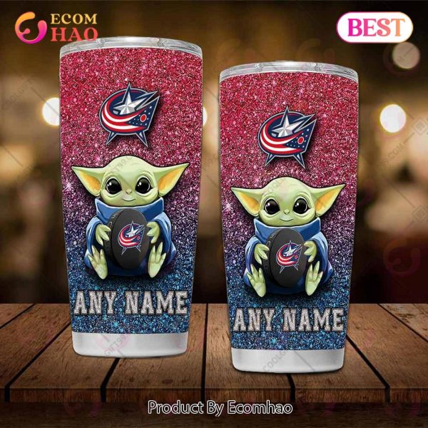 Personalized NHL Columbus Blue Jackets Baby Yoda Tumbler