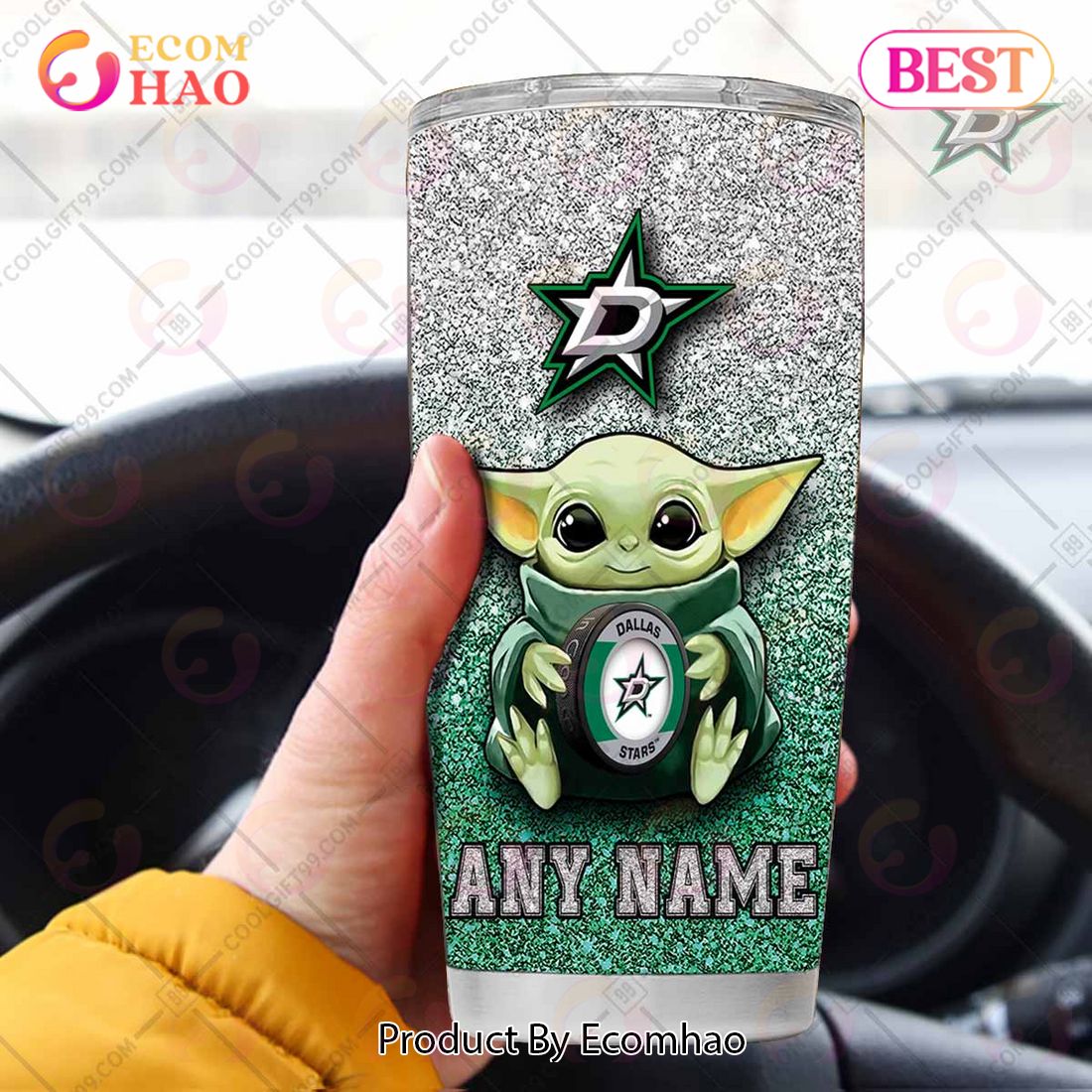 Personalized NHL Dallas Stars Baby Yoda Tumbler