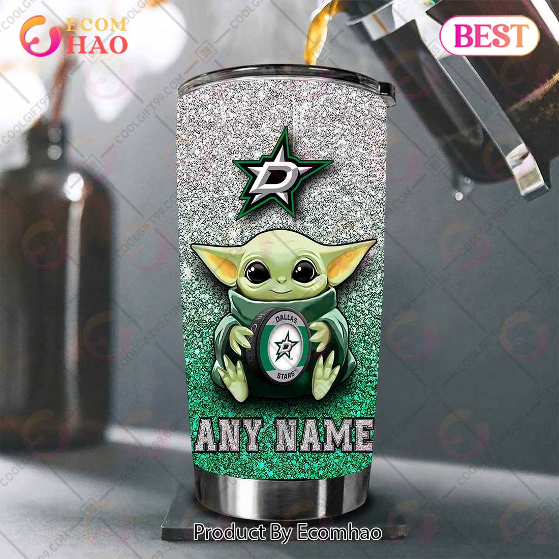 Personalized NHL Dallas Stars Baby Yoda Tumbler