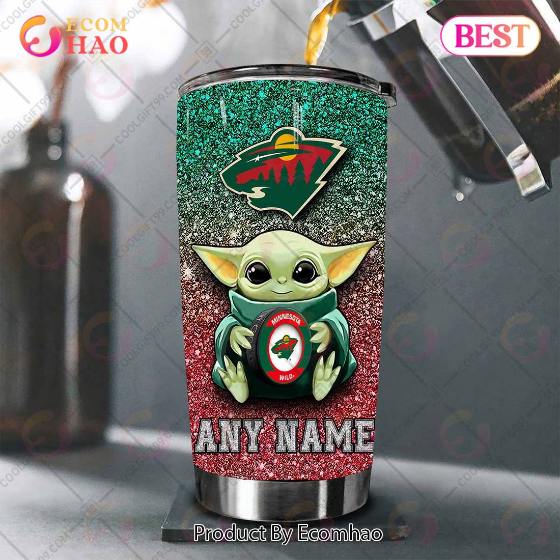 Personalized NHL Minnesota Wild Baby Yoda Tumbler