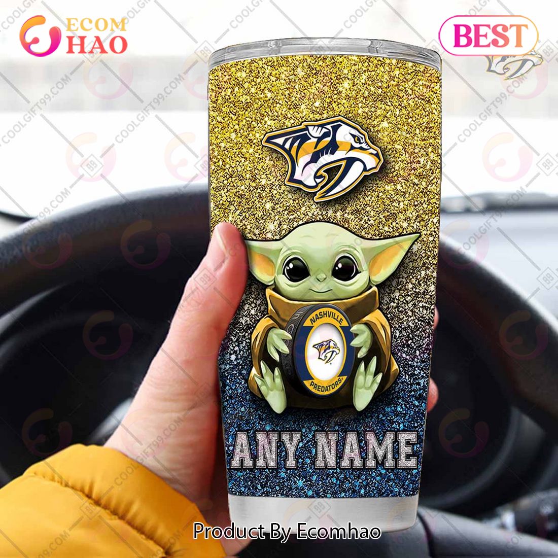 Personalized NHL Nashville Predators Baby Yoda Tumbler