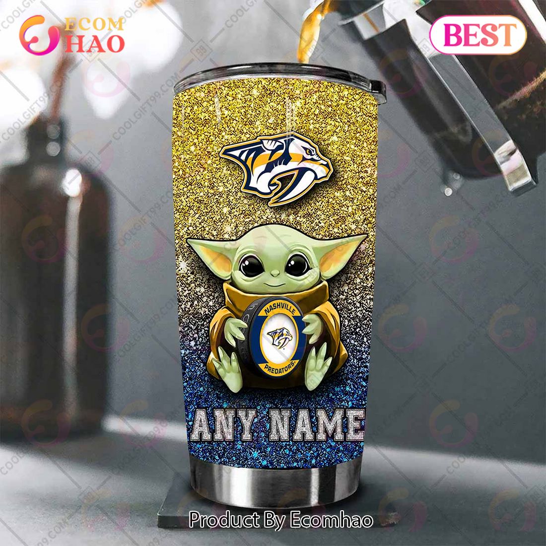 Personalized NHL Nashville Predators Baby Yoda Tumbler