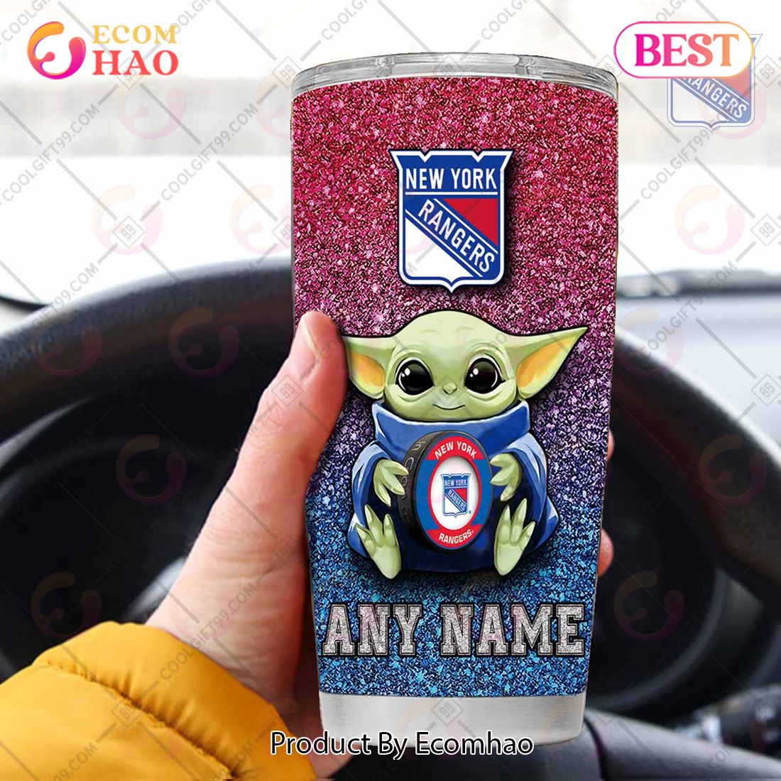 Personalized NHL New York Rangers Baby Yoda Tumbler