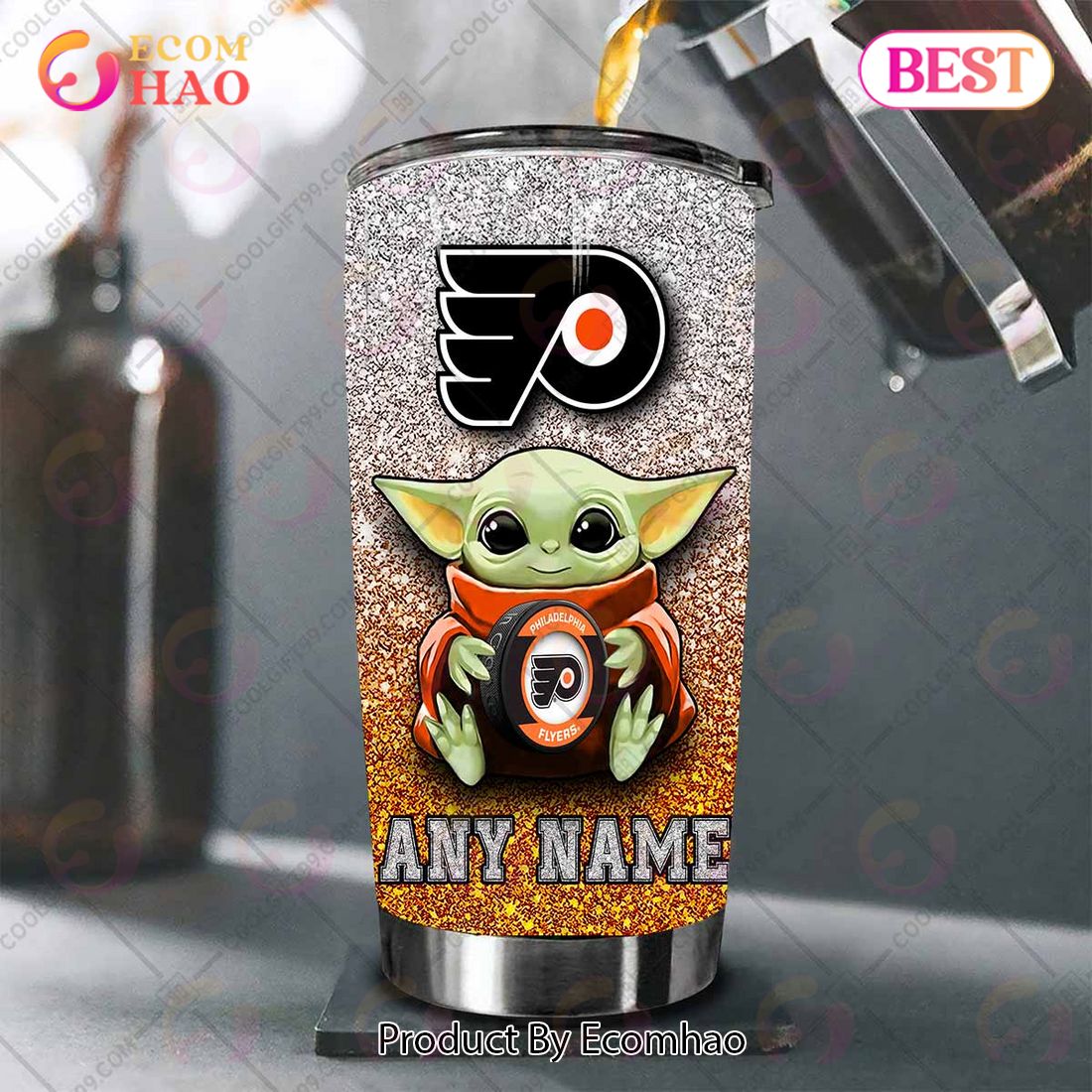 Personalized NHL Philadelphia Flyers Baby Yoda Tumbler