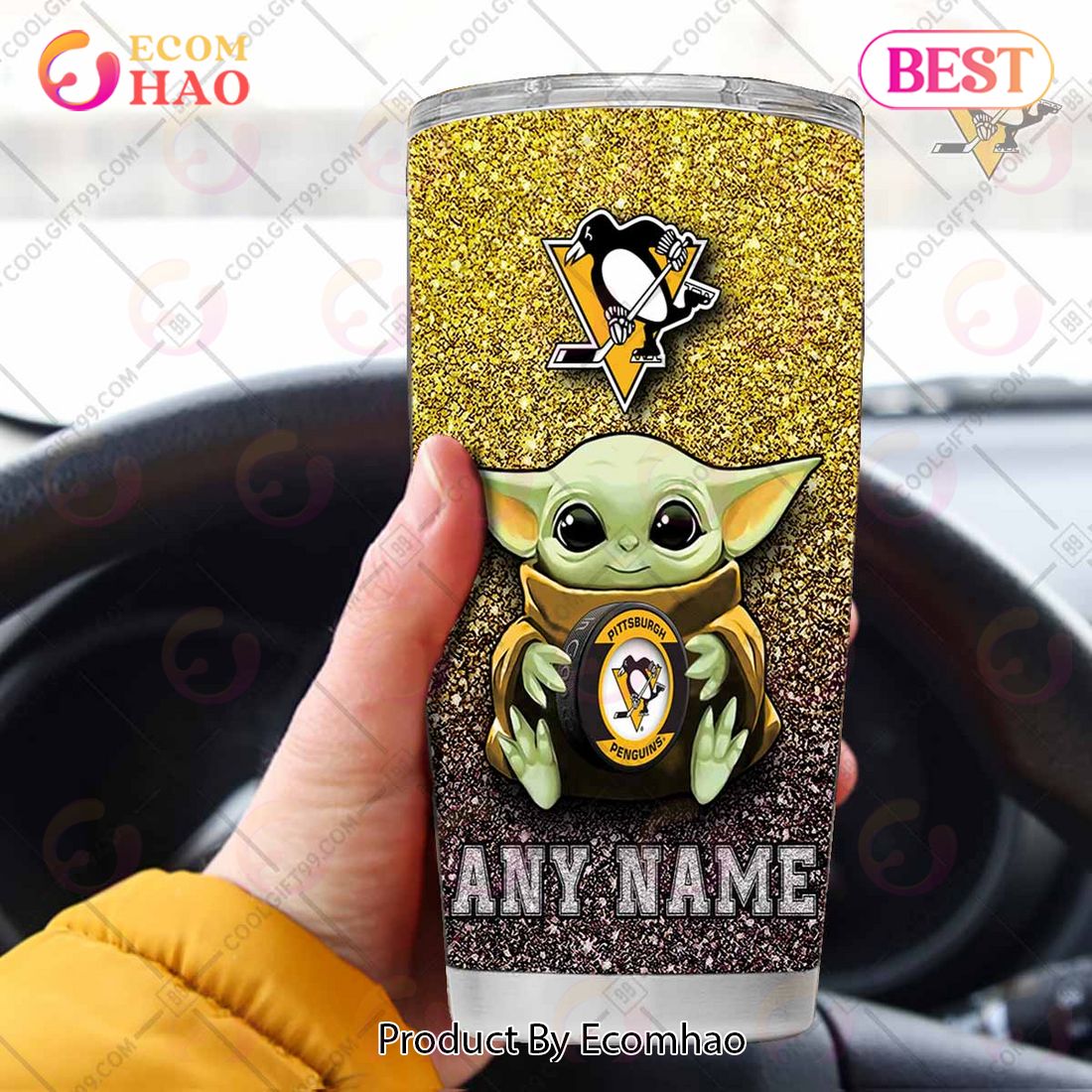 Personalized NHL Pittsburgh Penguins Baby Yoda Tumbler