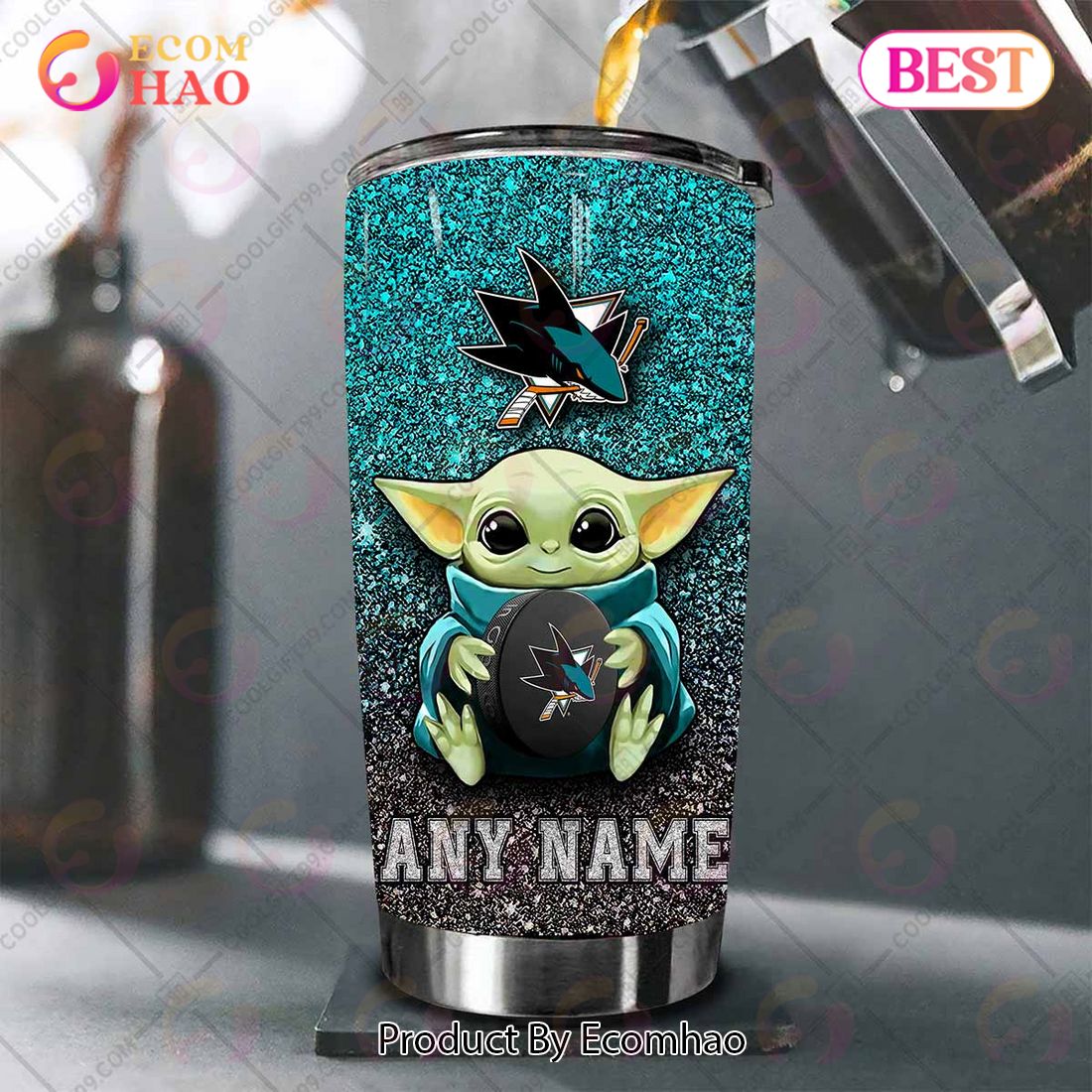 Personalized NHL San Jose Sharks Baby Yoda Tumbler