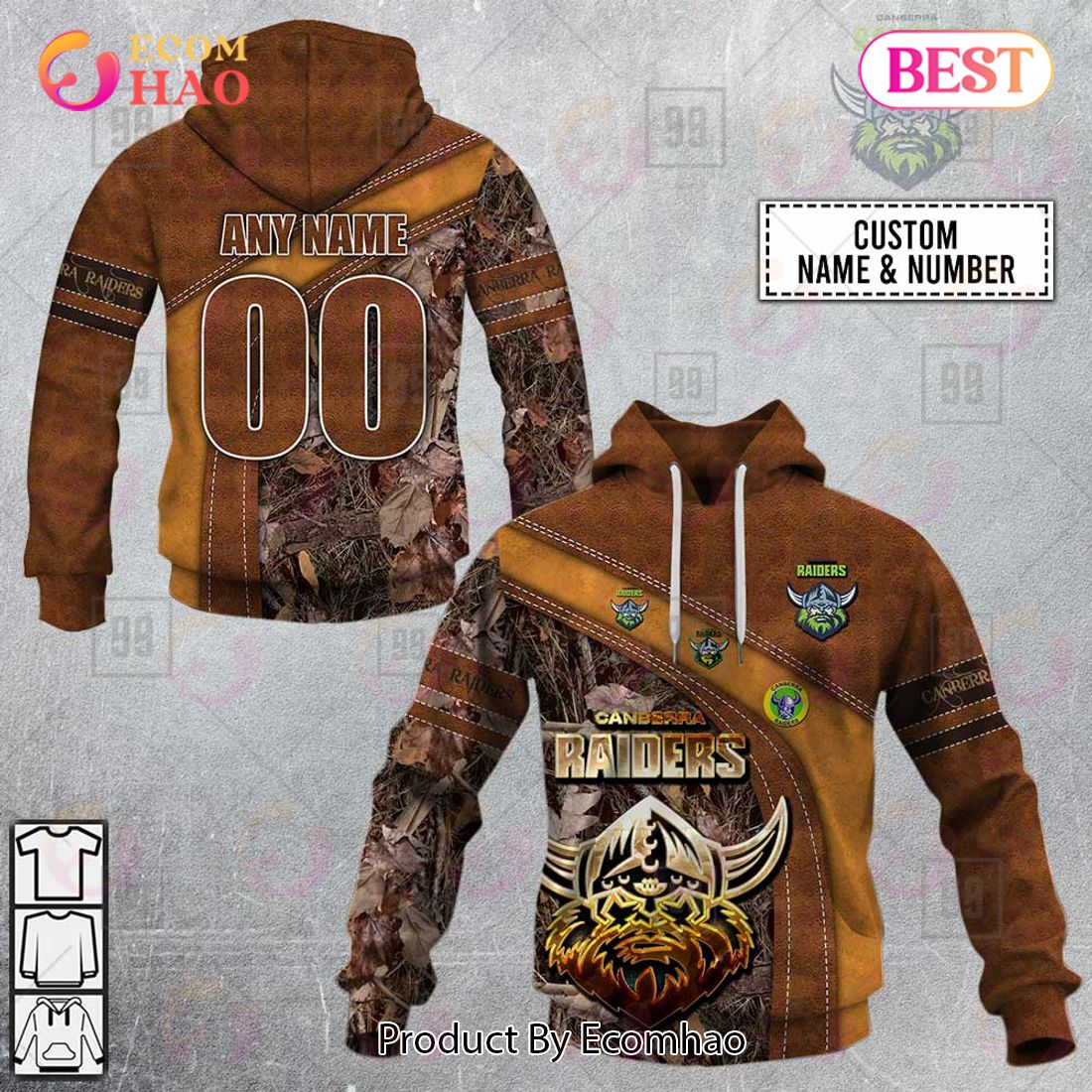 Personalized NRL Canberra Raiders Leather leaf Style 3D Hoodie