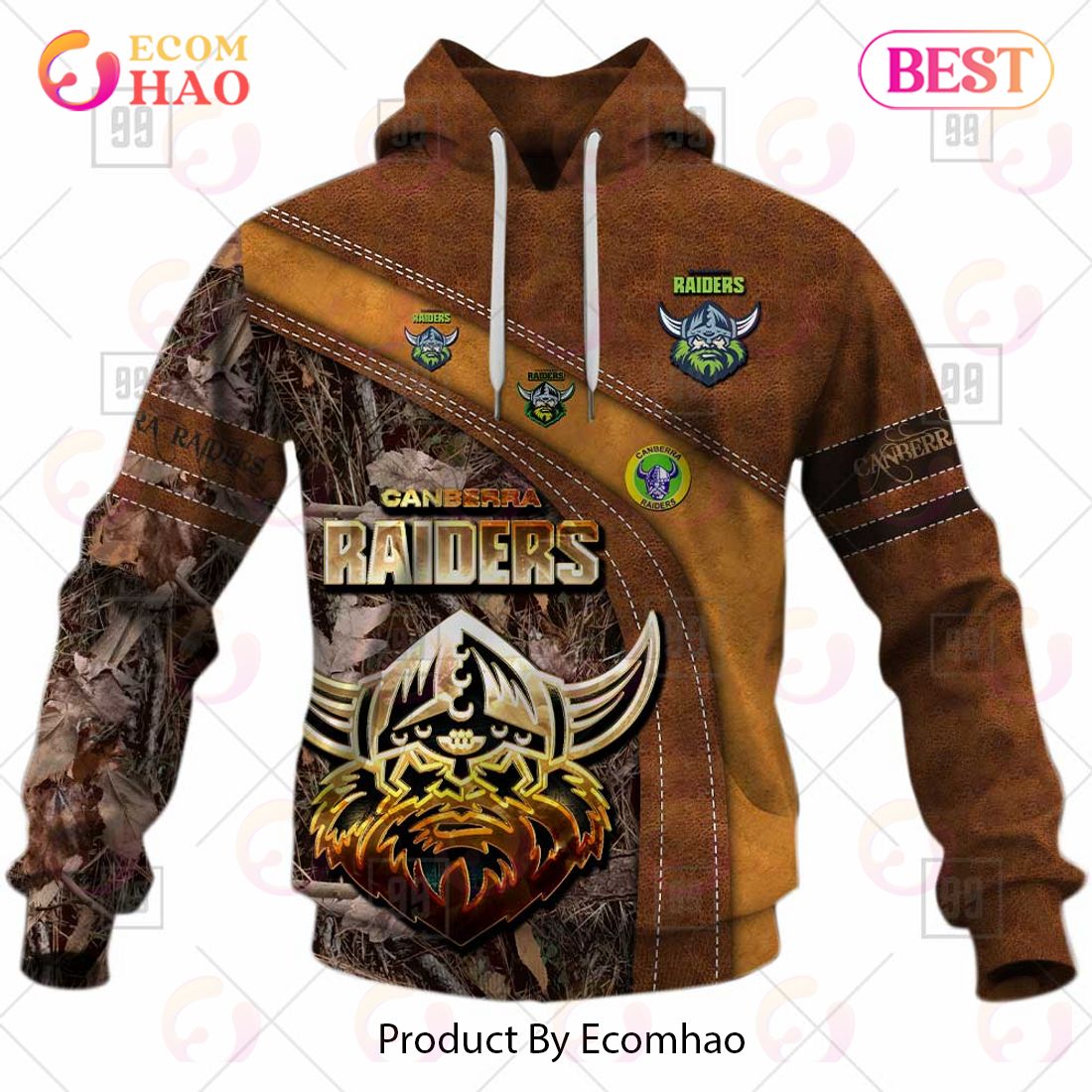 Personalized NRL Canberra Raiders Leather leaf Style 3D Hoodie