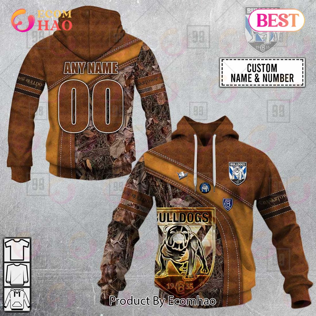 Personalized NRL Canterbury Bankstown Bulldogs Leather leaf Style 3D Hoodie