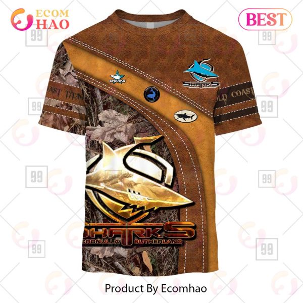Personalized NRL Cronulla Sutherland Sharks Leather leaf Style 3D Hoodie