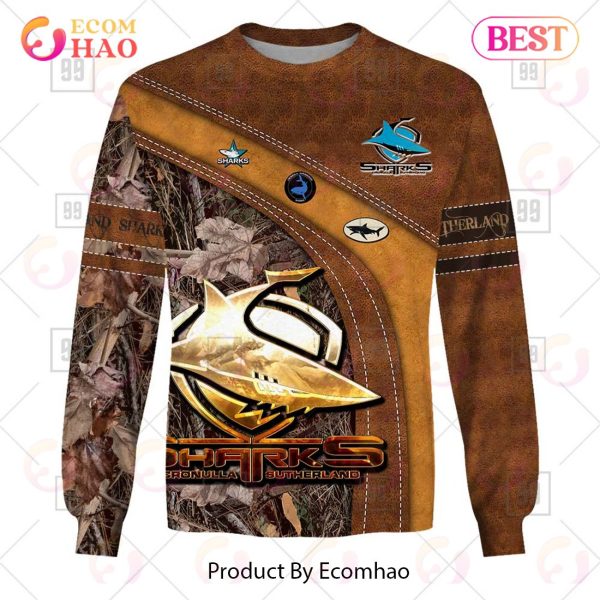 Personalized NRL Cronulla Sutherland Sharks Leather leaf Style 3D Hoodie