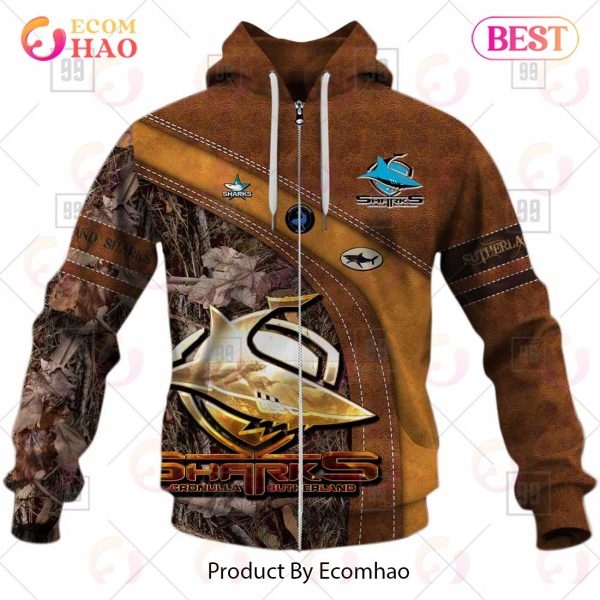 Personalized NRL Cronulla Sutherland Sharks Leather leaf Style 3D Hoodie