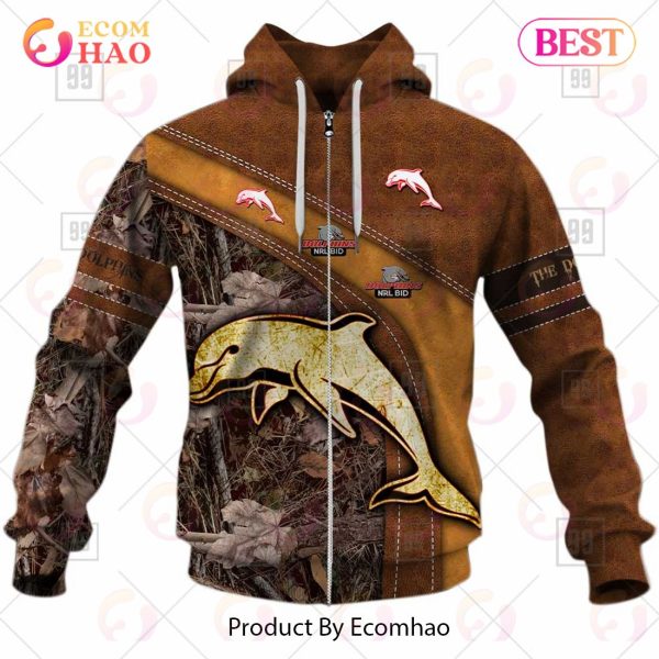 Personalized NRL Dolphins Leather leaf Style 3D Hoodie