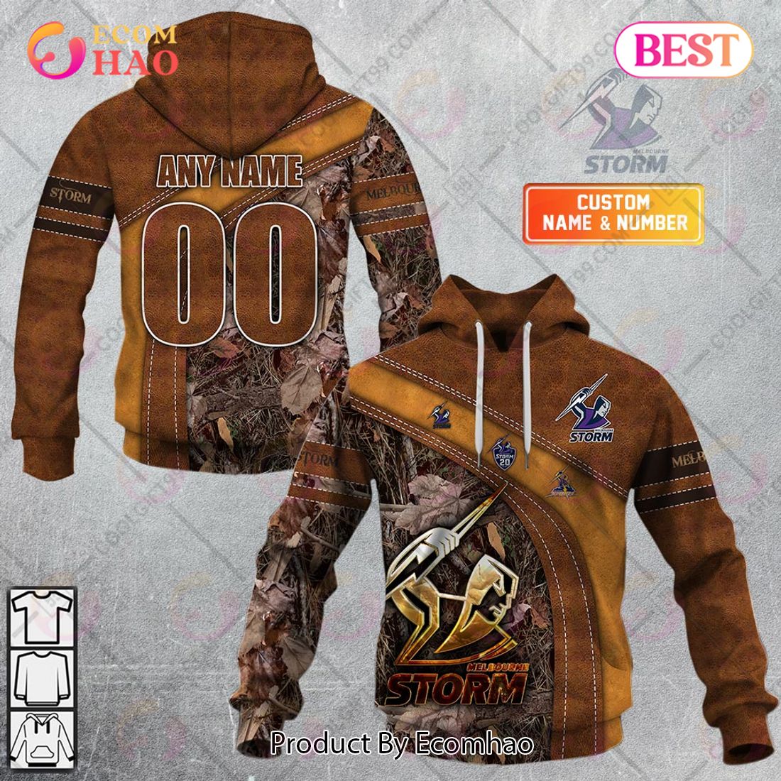 Personalized NRL Melbourne Storm Leather leaf Style 3D Hoodie