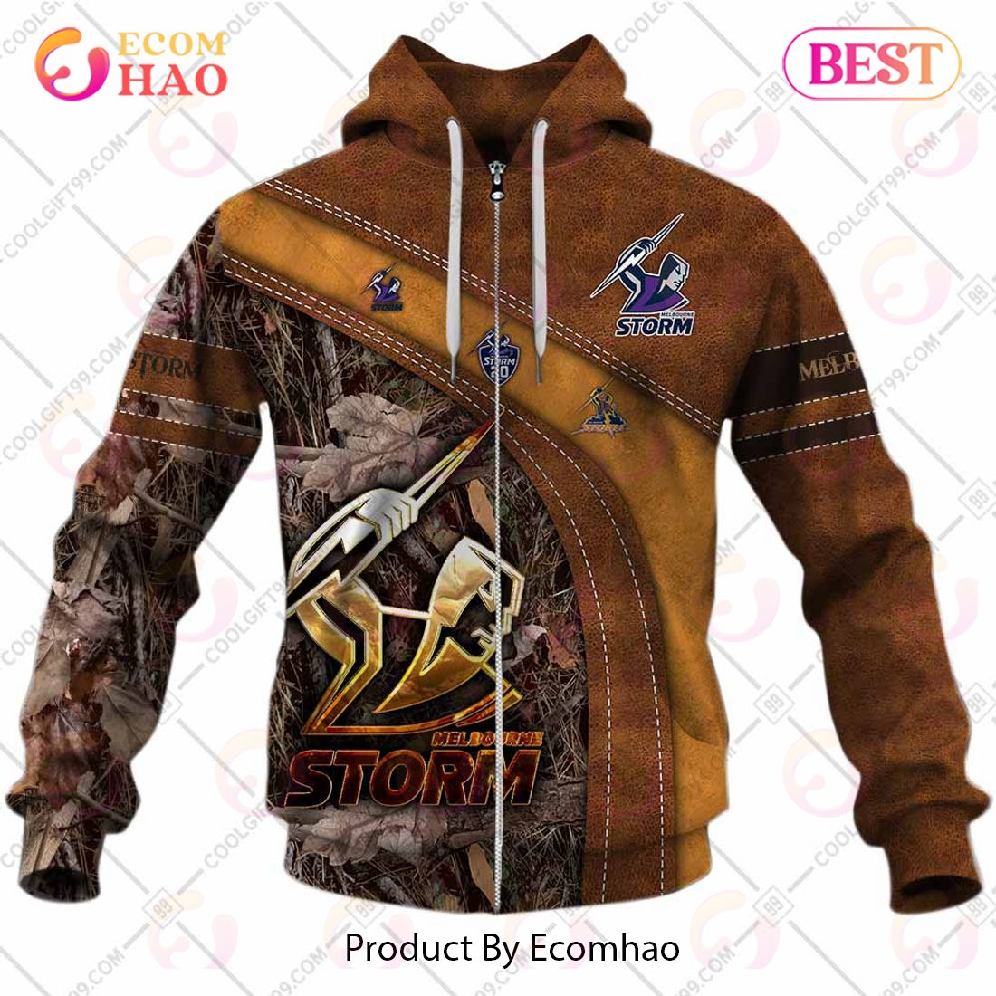 Personalized NRL Melbourne Storm Leather leaf Style 3D Hoodie