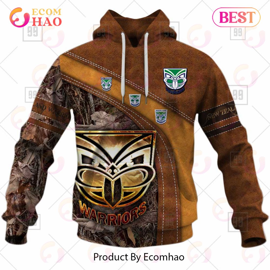 Personalized NRL New Zealand Warriors Leather leaf Style 3D Hoodie