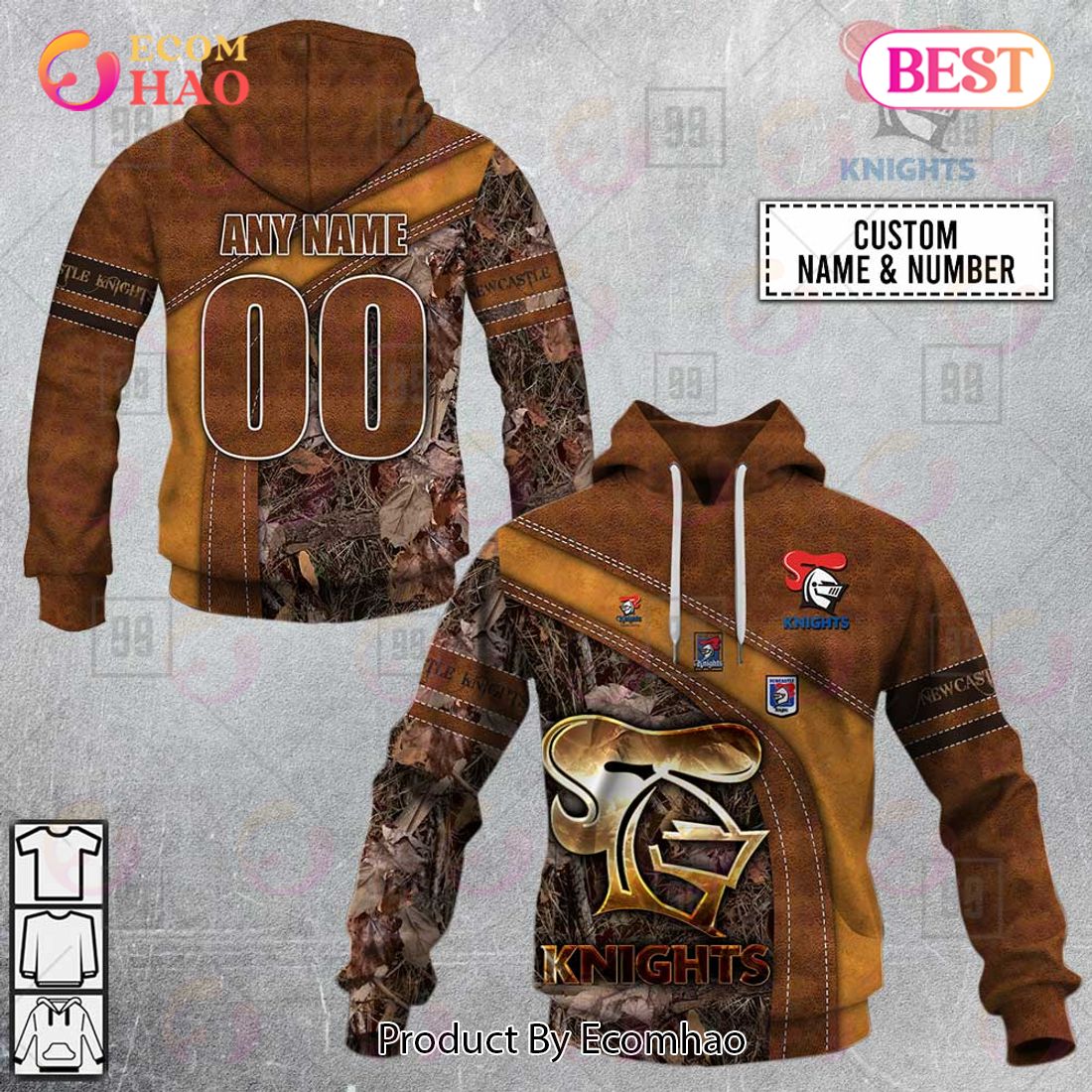 Personalized NRL Newcastle Knights Leather leaf Style 3D Hoodie