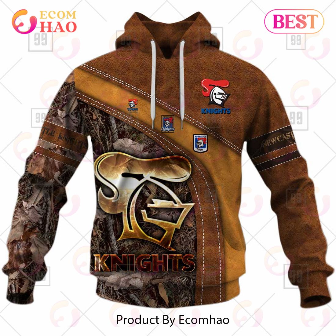 Personalized NRL Newcastle Knights Leather leaf Style 3D Hoodie