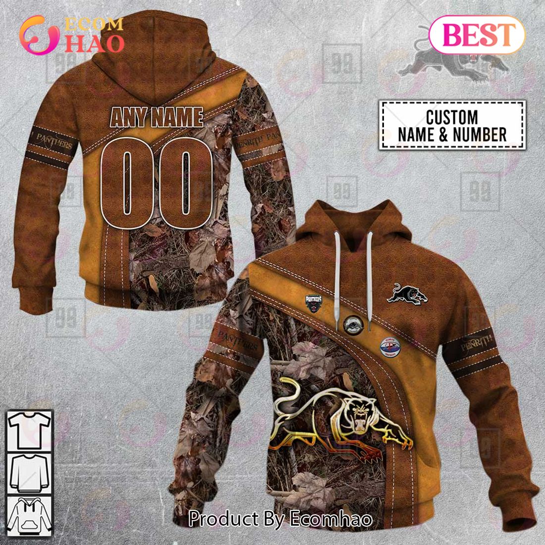 Personalized NRL Penrith Panthers Leather leaf Style 3D Hoodie