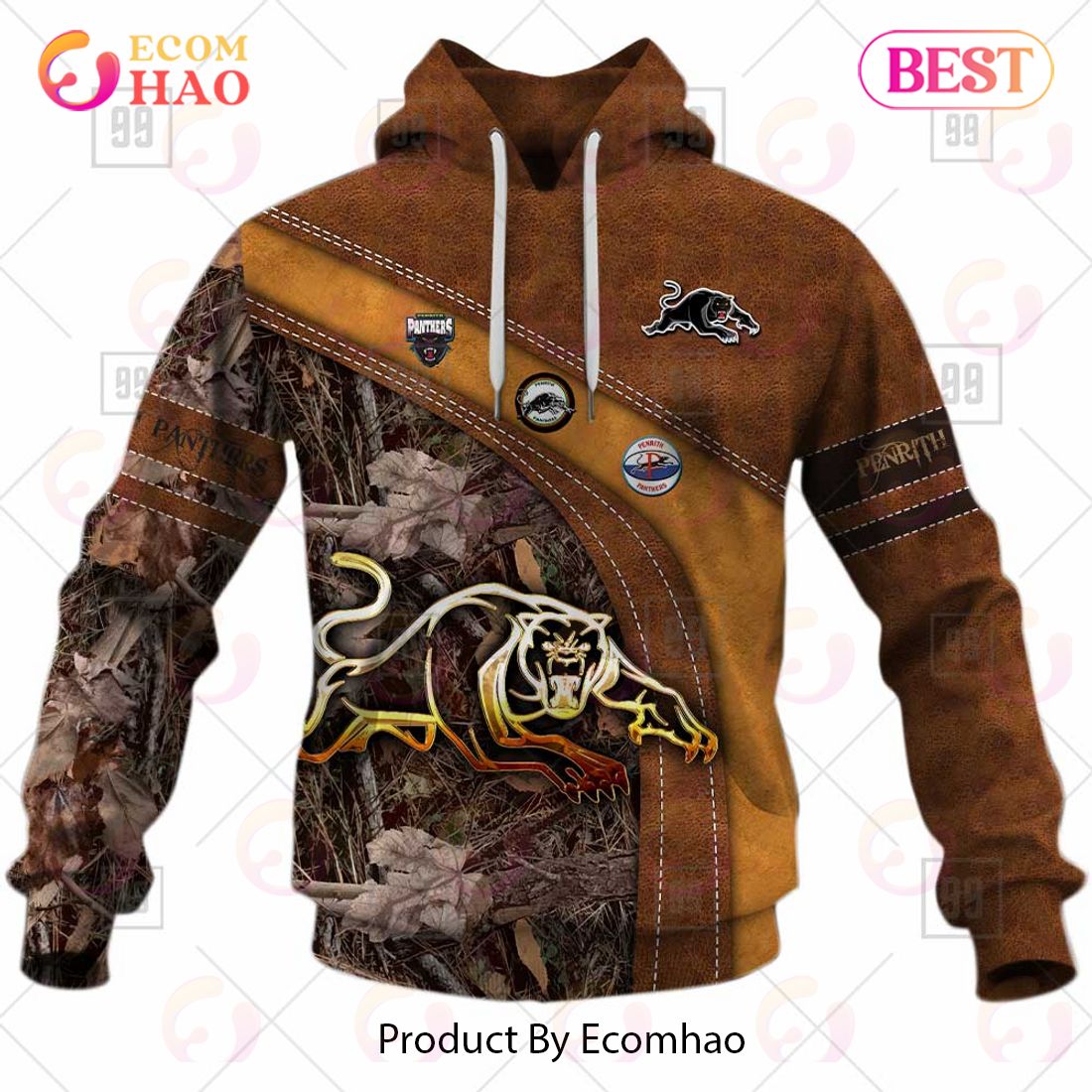 Personalized NRL Penrith Panthers Leather leaf Style 3D Hoodie