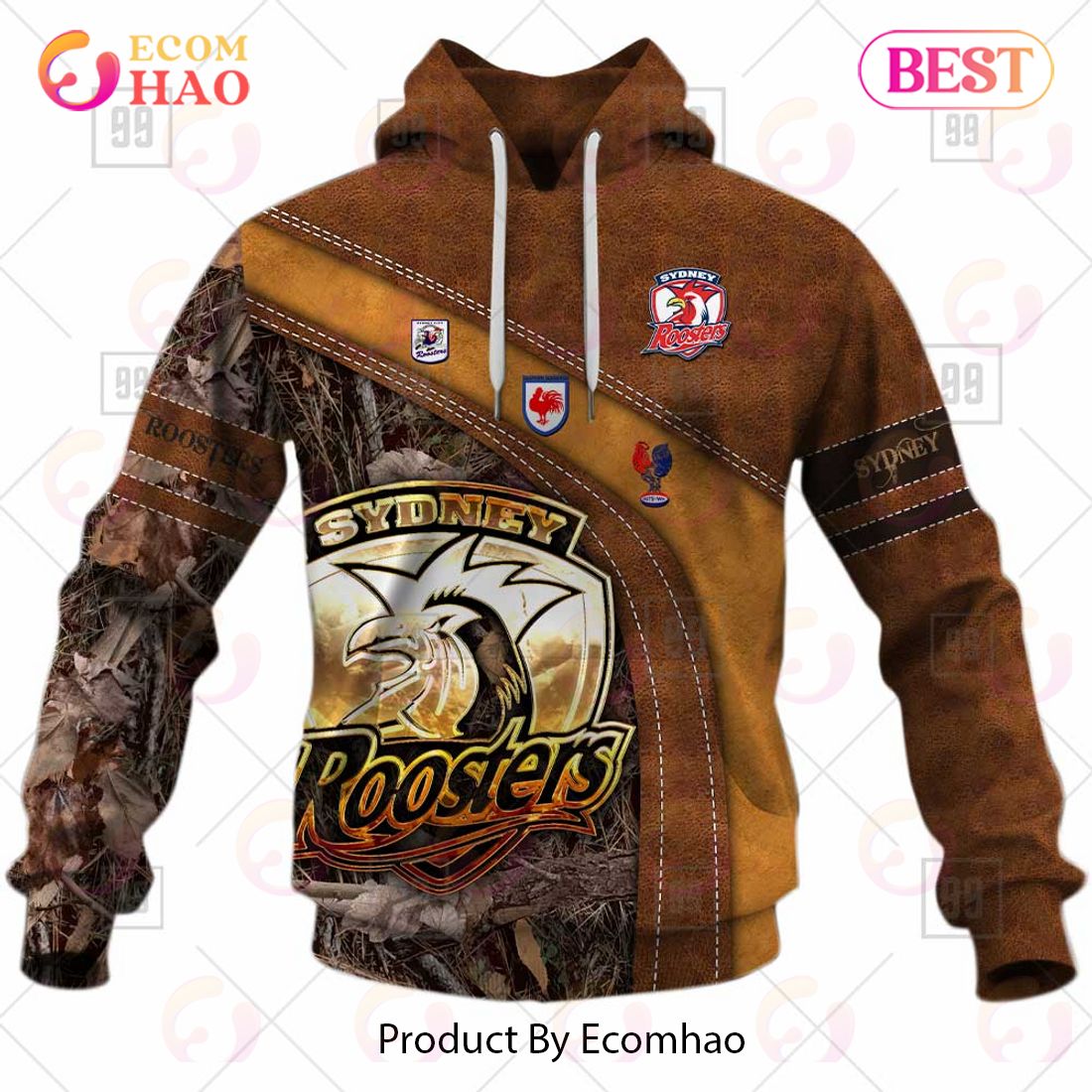 Personalized NRL Sydney Roosters Leather leaf Style 3D Hoodie