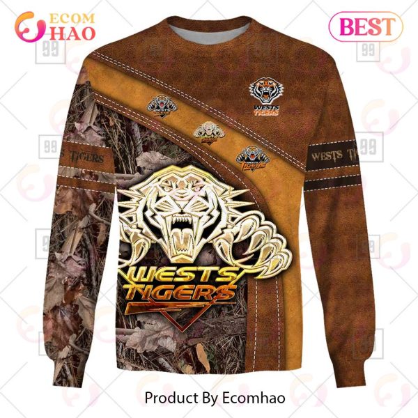 Personalized NRL Wests Tigers Leather leaf Style 3D Hoodie