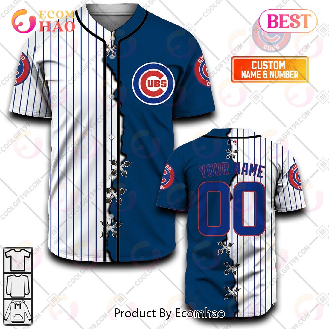 Personalized Chicago Cubs Custom Name & Number AOP Baseball Shirt