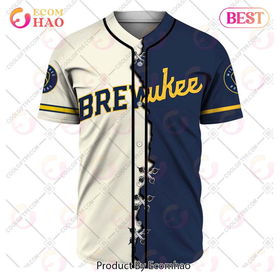 MLB Milwaukee Brewers Custom Name Number Mix Jersey Zip Up Hoodie