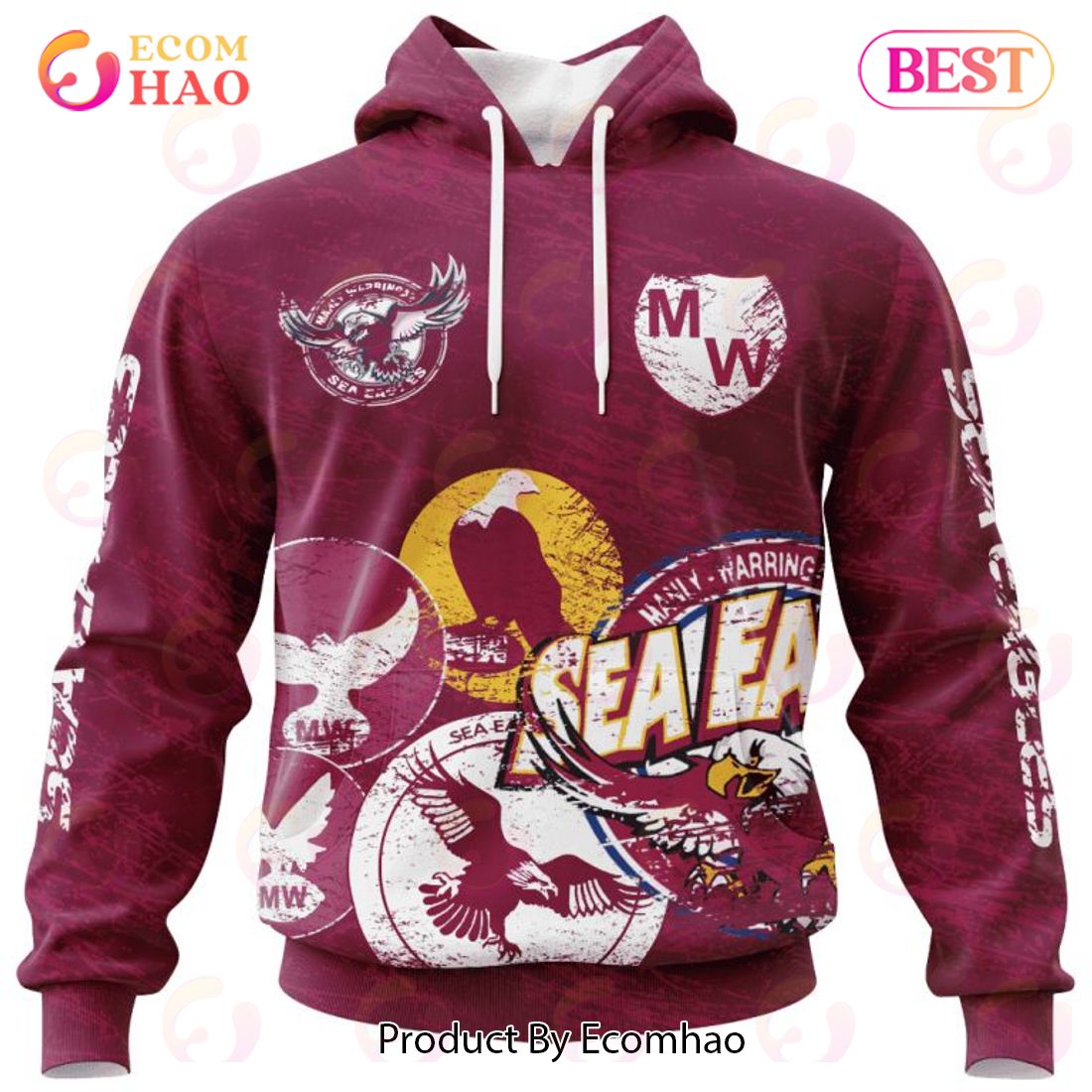 NRL Manly Warringah Sea Eagles Special Retro Logo Design 3D Hoodie