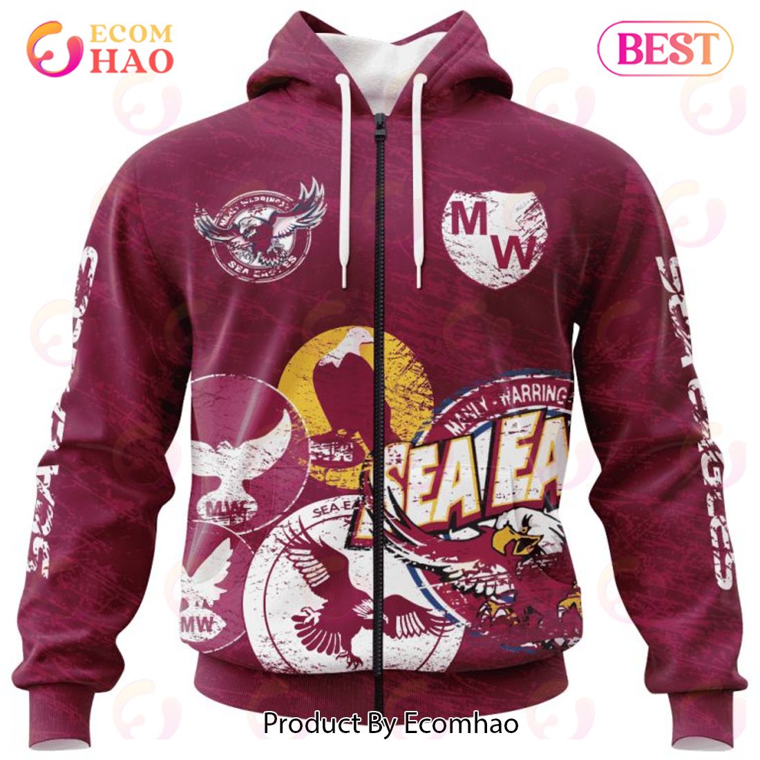 NRL Manly Warringah Sea Eagles Special Retro Logo Design 3D Hoodie