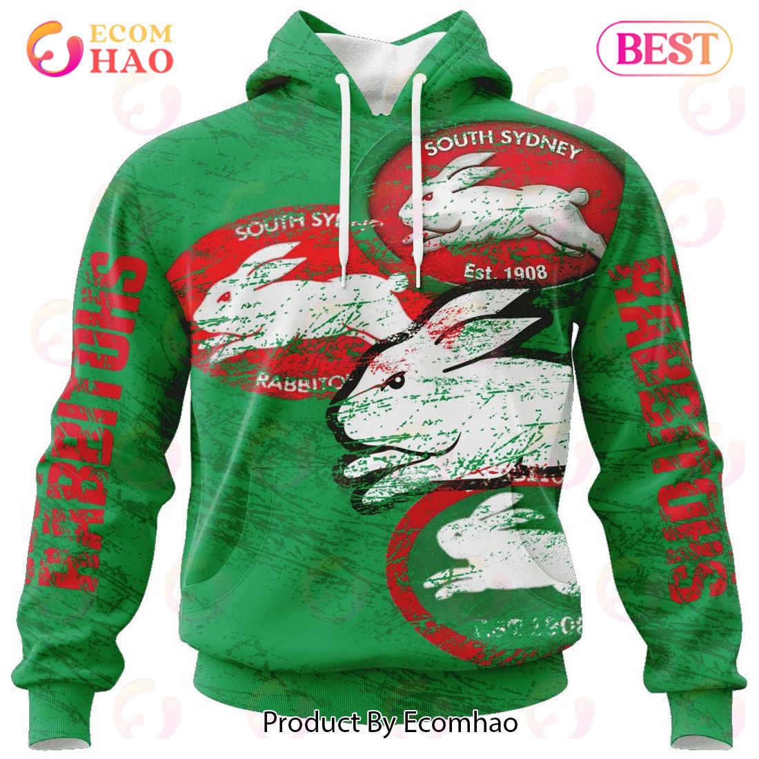 NRL South Sydney Rabbitohs Special Retro Logo Design 3D Hoodie