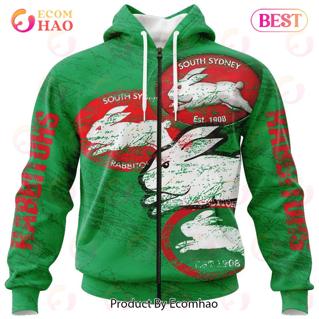 NRL South Sydney Rabbitohs Special Retro Logo Design 3D Hoodie