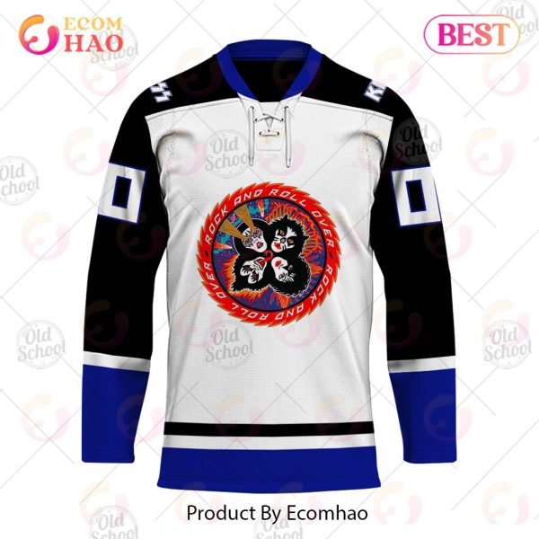 Personalized KISS Rock and Roll Over White Hockey Jersey