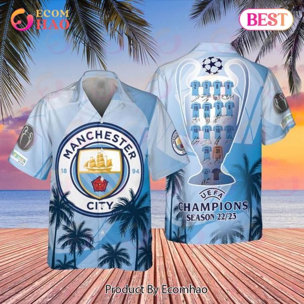 Manchester City Uefa Champion League Tropical Pattern Print Hawaiian Shirt