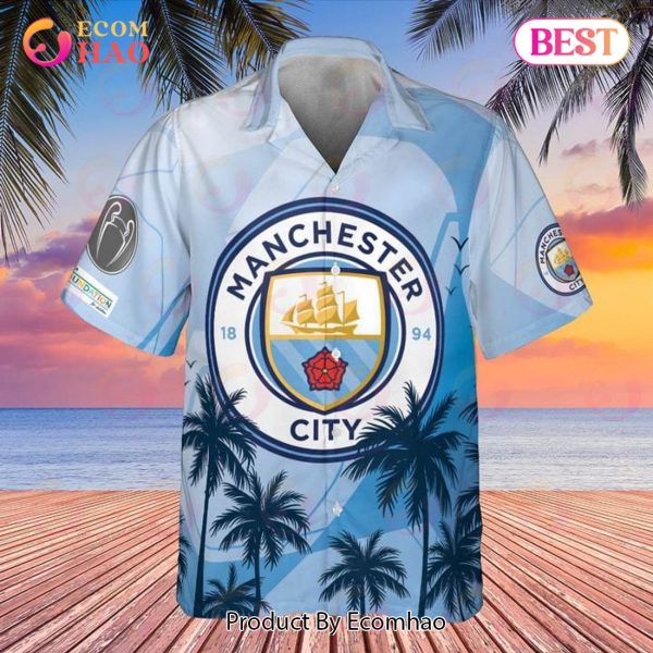 Manchester City Uefa Champion League Tropical Pattern Print Hawaiian Shirt