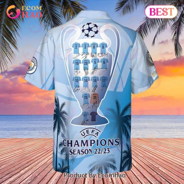 Manchester City Uefa Champion League Tropical Pattern Print Hawaiian Shirt