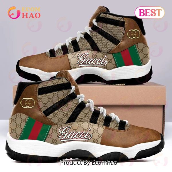 Gucci Gold Logo Red Green Line Brown Air Jordan 11 Sneaker