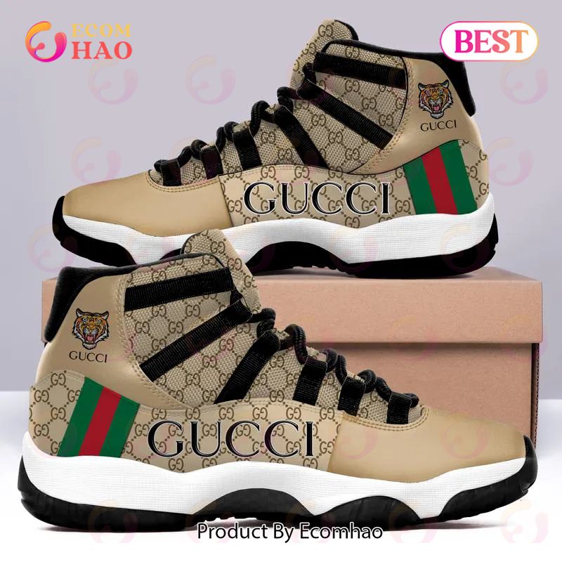 Gucci Tiger Hive Pattern Brown Air Jordan 11 Sneaker - Ecomhao Store
