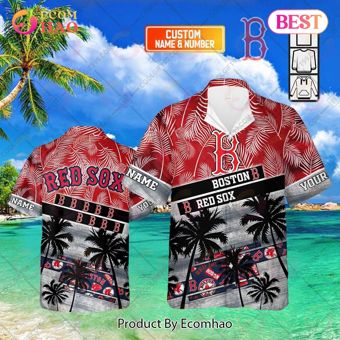 Custom Name Boston Red Sox Baseball Pattern Vintage Hawaiian Shirt