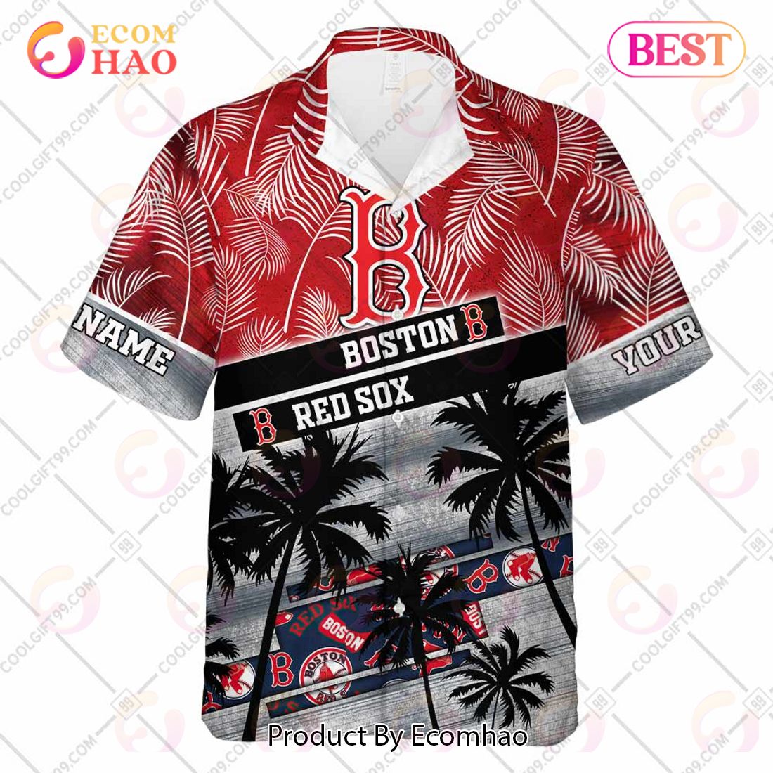 Boston Red Sox Baseball Pattern Vintage Hawaiian Shirt Custom Name