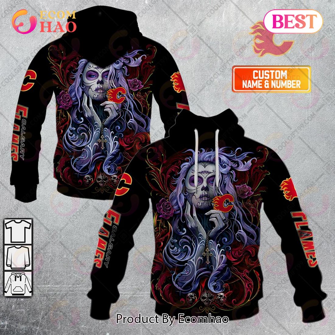 NHL Calgary Flames Tattoo Girl Artwork 2023 3D Hoodie