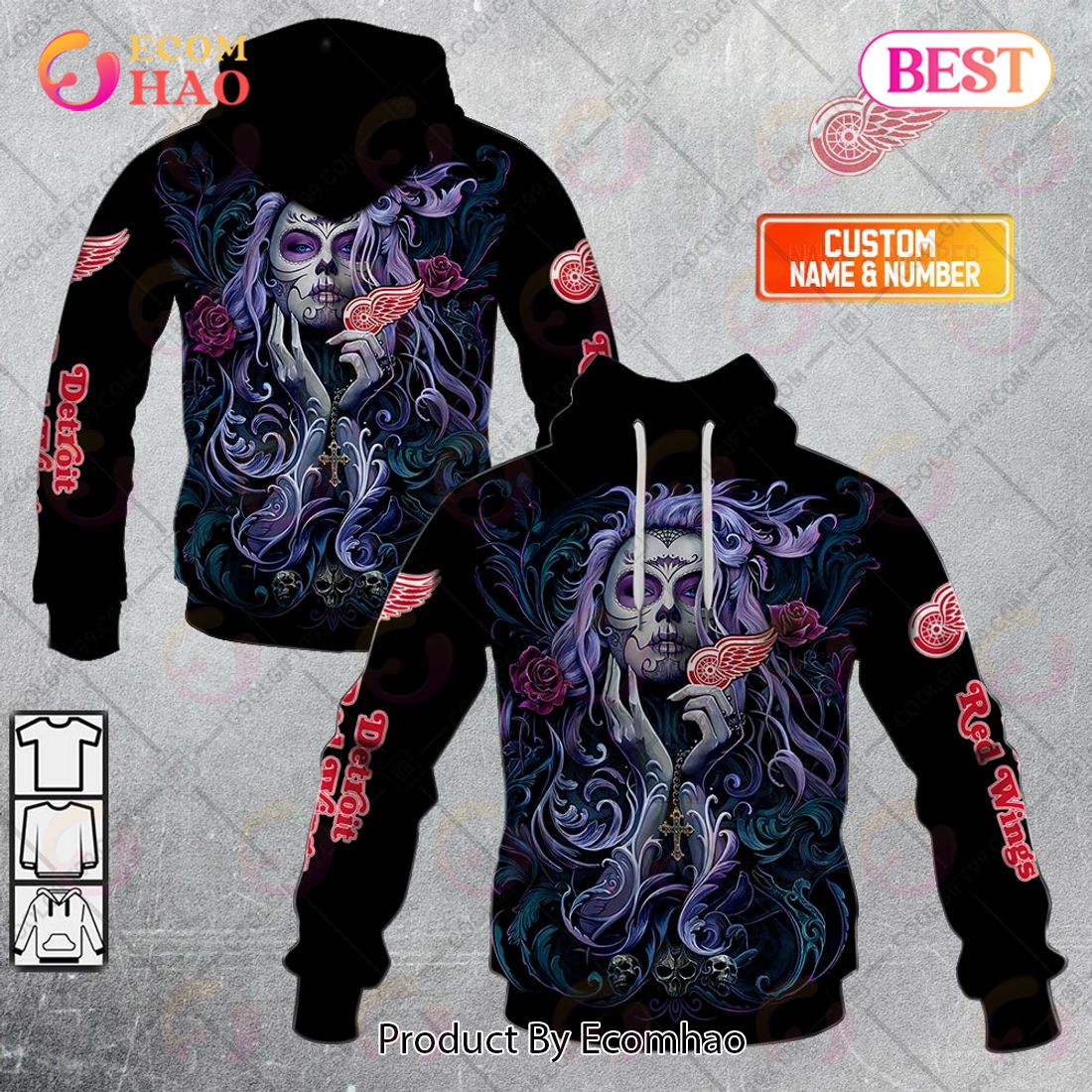 NHL Detroit Red Wings Tattoo Girl Artwork 2023 3D Hoodie