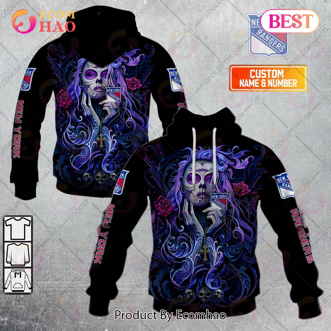 NHL New York Rangers Tattoo Girl Artwork 2023 3D Hoodie