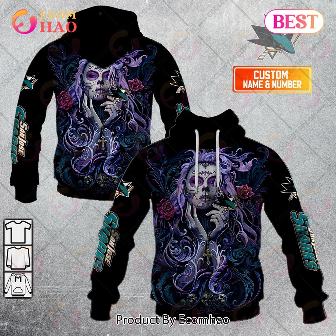 NHL San Jose Sharks Tattoo Girl Artwork 2023 3D Hoodie