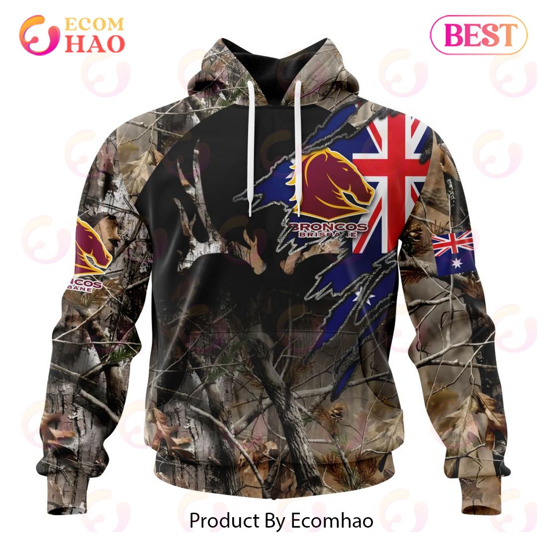 NRL Brisbane Broncos Special Camo Realtree Hunting 3D Hoodie