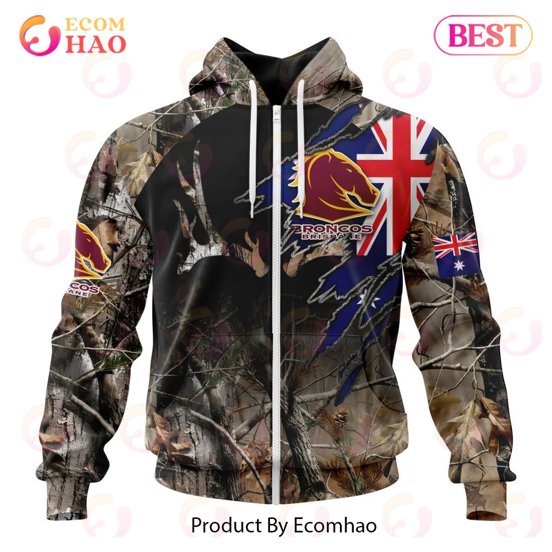 NRL Brisbane Broncos Special Camo Realtree Hunting 3D Hoodie