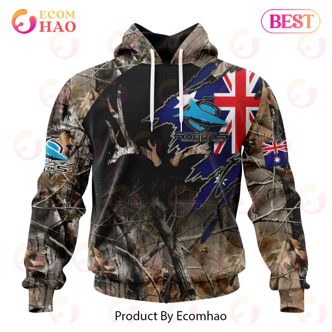 NRL Cronulla-Sutherland Sharks Special Camo Realtree Hunting 3D Hoodie